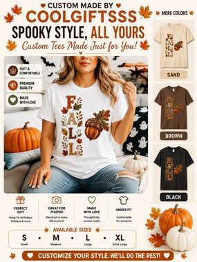 "FALL" Graphic Tee - welcome fall faux embroidered new made to order S M L XL